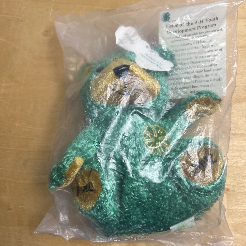 Glory Be 4-H Bear Bean Bag Plush Stuffed Animal 7" Green White 2002 Indy Indiana